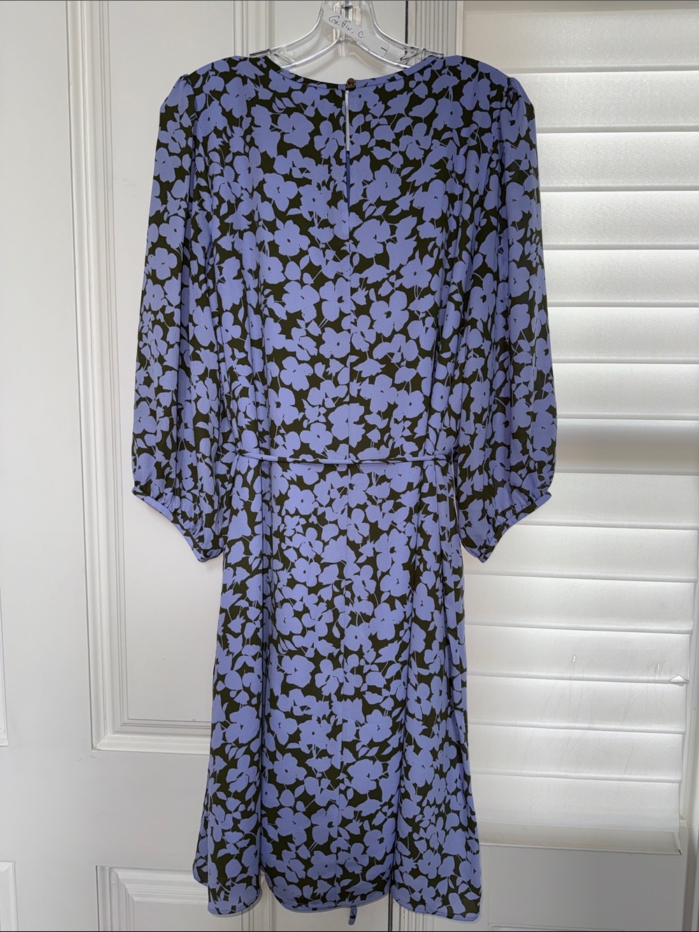 Ann Taylor Lilac and Gray Floral Tie-Waist Long Sleeve Dress - Picture 3 of 3